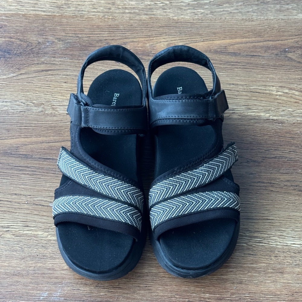 BareTraps Black Strap Sandals with Chevron Accent